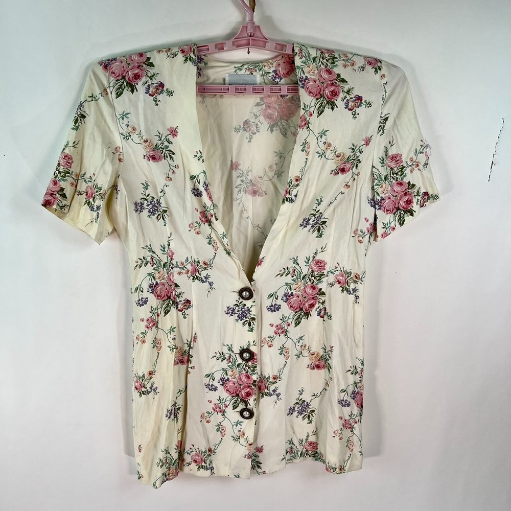 Sheri Martin Vintage Womens Blouse Size 12 Pink Floral Pearl Button Closure